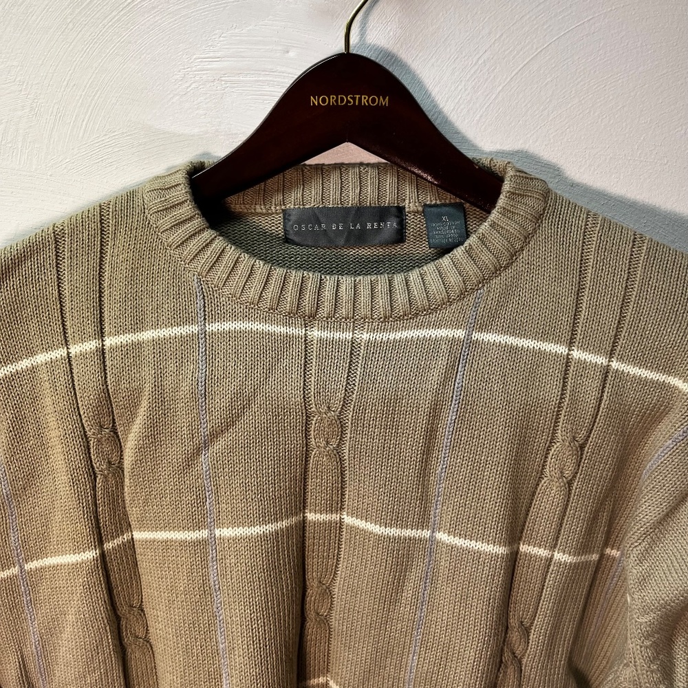 Oscar de la Renta Dress Sweater, beige with blue and white stripes - XL.